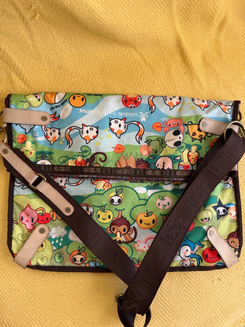 tokidoki Multicolor Character Print Crossbody Bag with Green Base